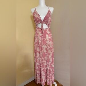 Mary & Mo Pink Tie-Dye Halter Maxi Dress Small